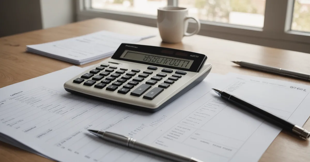 Financial calculator and energy bill documents on a desk