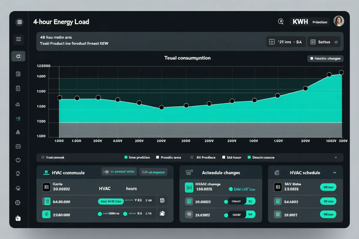 Voltpathio forecast dashboard showing 48-hour energy load prediction chart with actual vs predicted consumption lines