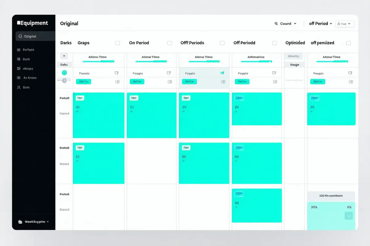 Automated HVAC and equipment schedule adjustment interface showing before and after schedule comparison